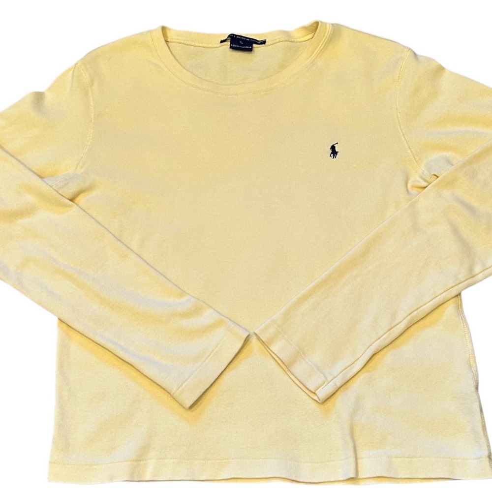 Ralph Lauren Sport Long Sleeve Tee Women XL Yellow Excellent Slim Fit Pony Logo